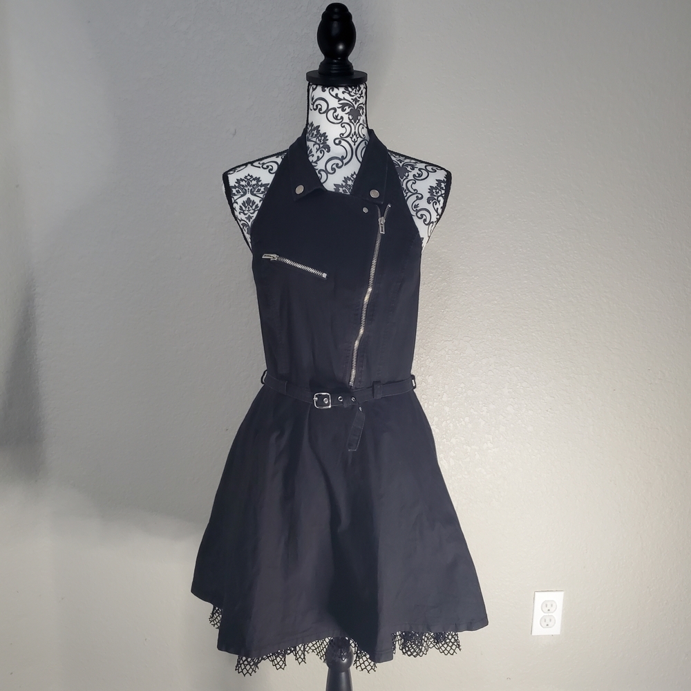 Royal Bones Black Halter Dress with Lace Detail